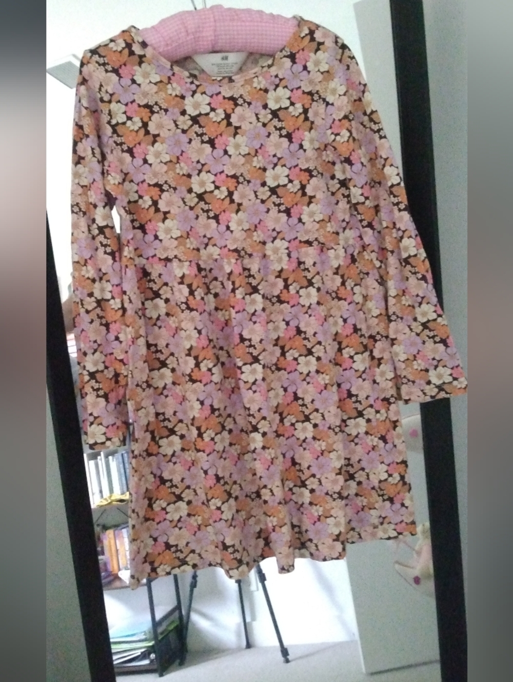 H&M Floral Long-Sleeve Dress in Pink, Orange & Brown